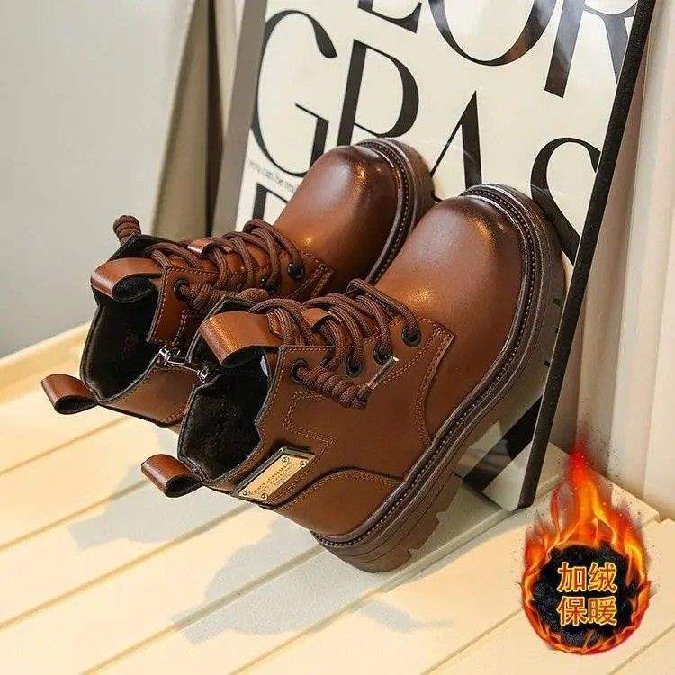 Boys Martin boots 2025 winter new children's velvet Wenzhou leather shoes children's warm cotton shoes