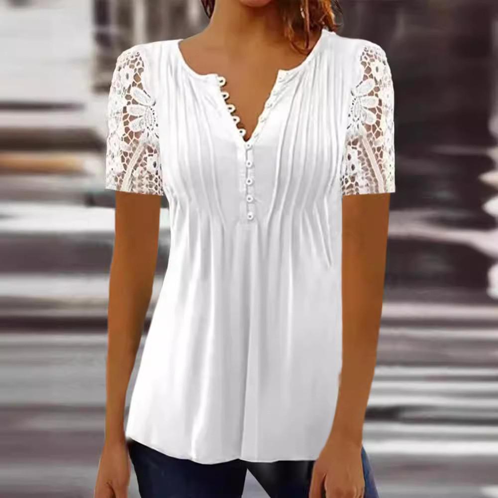 Princess Style T Shirt With 3d Floral Pattern And V Neck For Spring Casual Wear