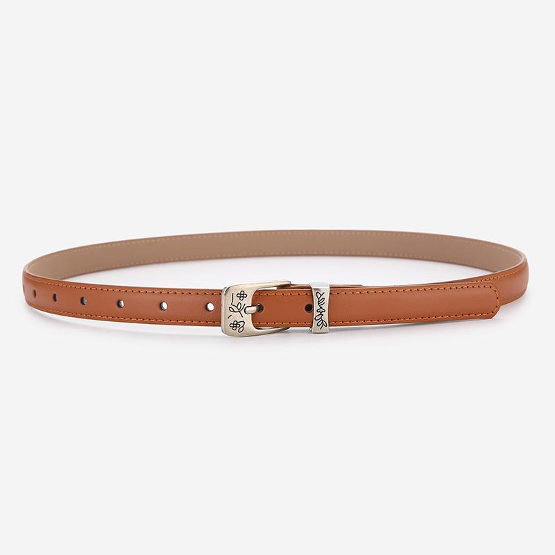 Elegant Women's Two-Layer Genuine Cowhide Leather Belt with Retro Silver Pin Buckle - Thin Decorative Accessory for Pants