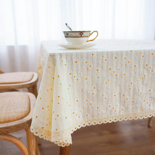 Lilacs Tassels Cotton Tablecloth,Daily Use Korean Style Daisy Tea Table Decor,Rectangle Table Cover for Kitchen Wedding Dining