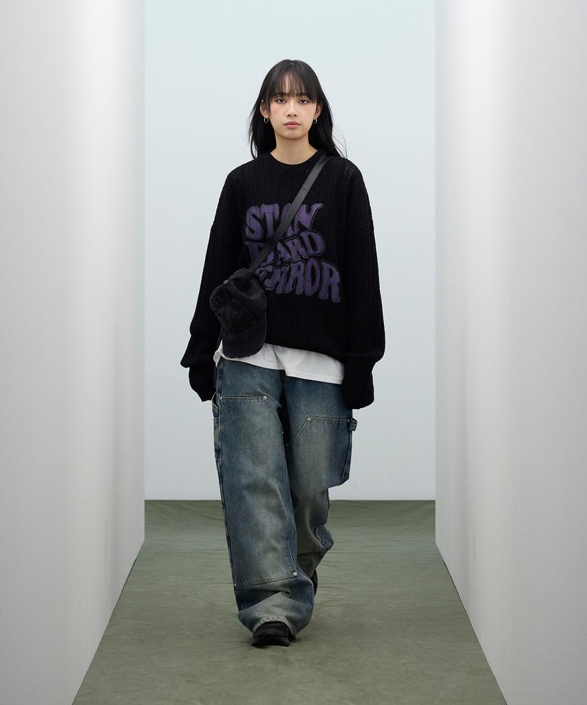 STANDARDERROR 87-Stan190 Country Oversized Color Block Lettering Knit Black