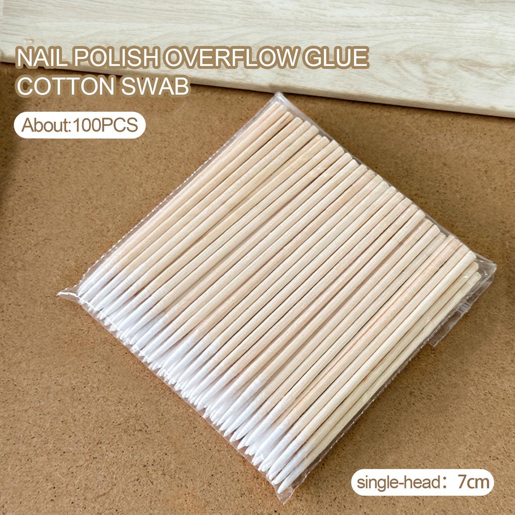 100pcs Nails Wood Cotton Swab Clean Sticks Buds Tip Wooden Cotton Head For UV Gel Polish Remover Nail Art Tools