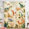 2pcs,2D Plane Printing Curtain Popular Dino Wonderland Durable 100% Polyester Fabric (without Rod) Art Deco Festive for Living