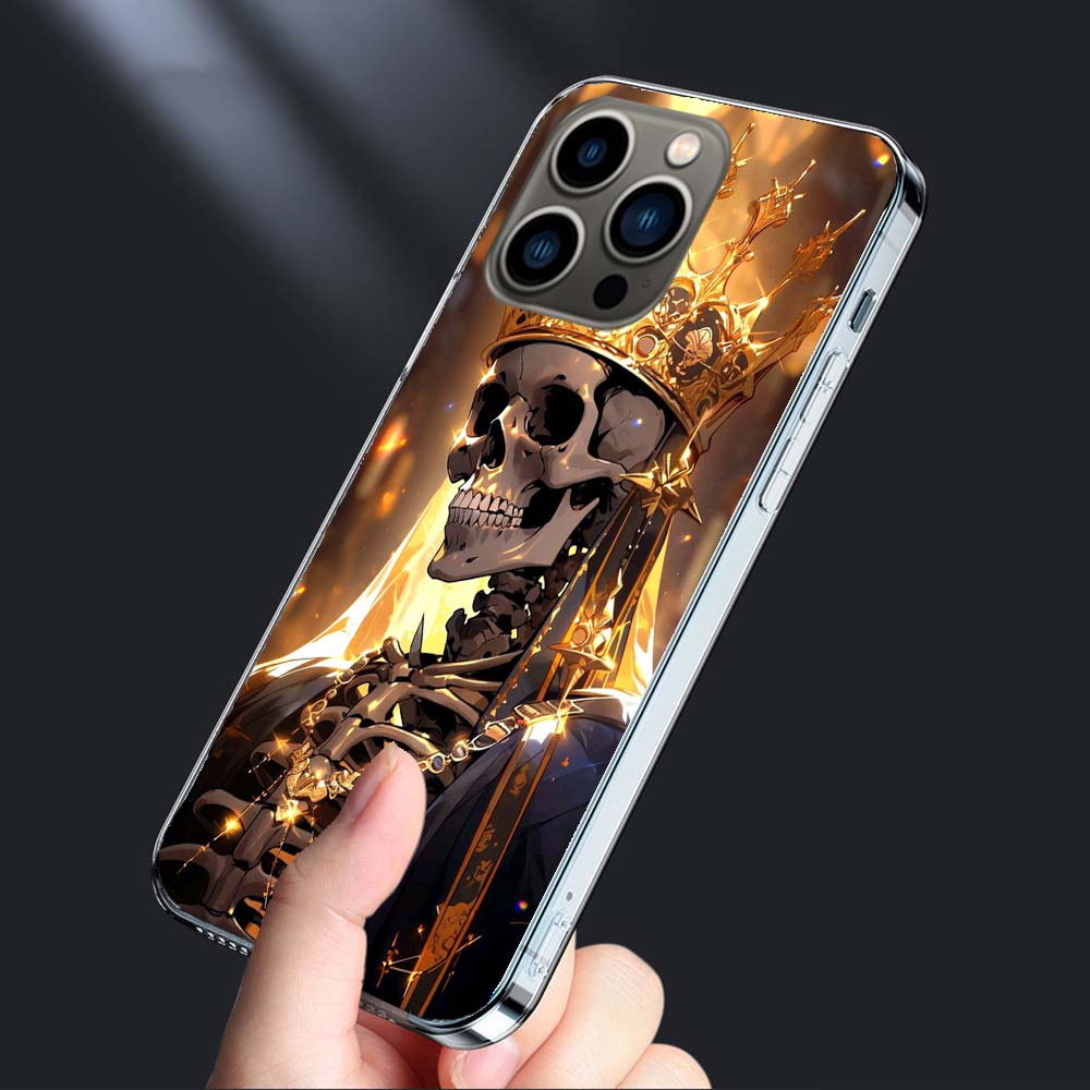 Crown Skeleton Emperor Phone Case For Iphone 16E 15 Pro 14 Plus 17E 16 17 Pro Max Air 11 12 13 Mini Shockproof Capa Cute Cove