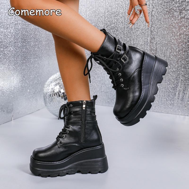 Height Increasing Platform Shoes Chunky Sole Short Boots Autumn British Style Side Zipper Ankle Boots Women's Fashion Botines