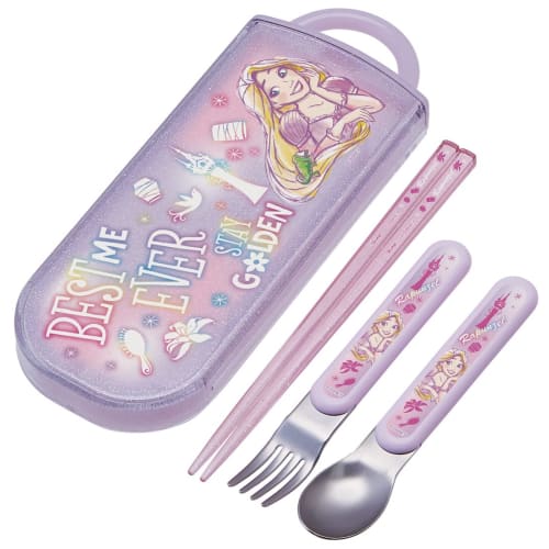 Skater Trio Set of Chopsticks, Spoon, and Fork, Disney Rapzel Design, Size 23, for Girls, Antibacterial, Made In Japan, TACC2AG-A