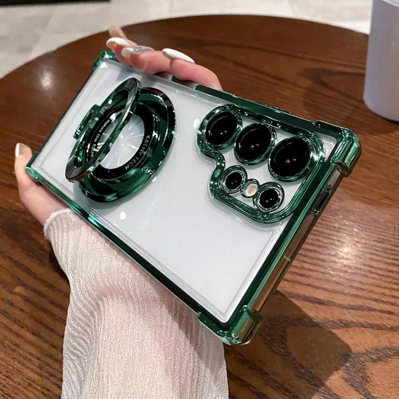 Luxuriöse Beschichtung Stoßfeste Hülle für Smasung S25 Ultra S24 Plus S23 S22 S21 S20 FE Note 20 Für Magsafe Magnetische Halterung Handyhülle