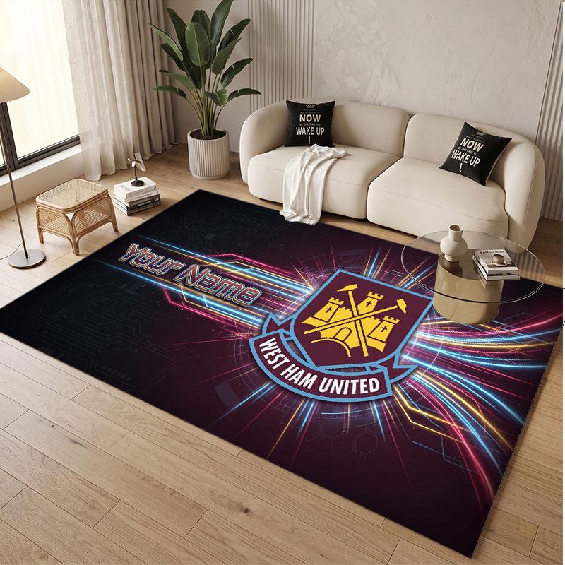 Custom Rug West Ham United football Pattern Print Name Text Soft Non‑Slip Floor Carpet for Home Indoor Decoration