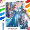 Oil Painting DIY Digital Painting Winter Snow Queen with Ice Castle and Snowman HandPainted Wall Art for Living Room.