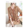 Womens Orange Floral Print V Neck Long Sleeve Blouse