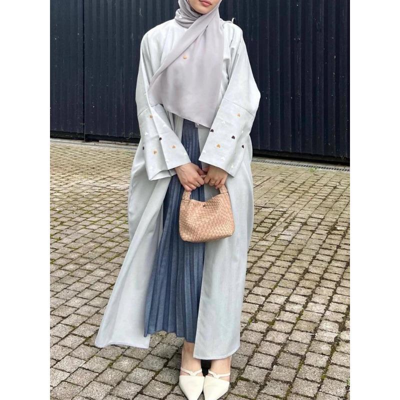 2024 Spring Embroidery Muslim Abaya Women Eid Dress Morocco Ramadan Lace-up Abayas Kaftan Islam Cardigan Dubai Arab Long Robe