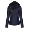 Spring Autumn Women's Faux Leather Coats Hooded Removable Zipper Jacket Female Pocket Pure Color Motorcycle Jacket