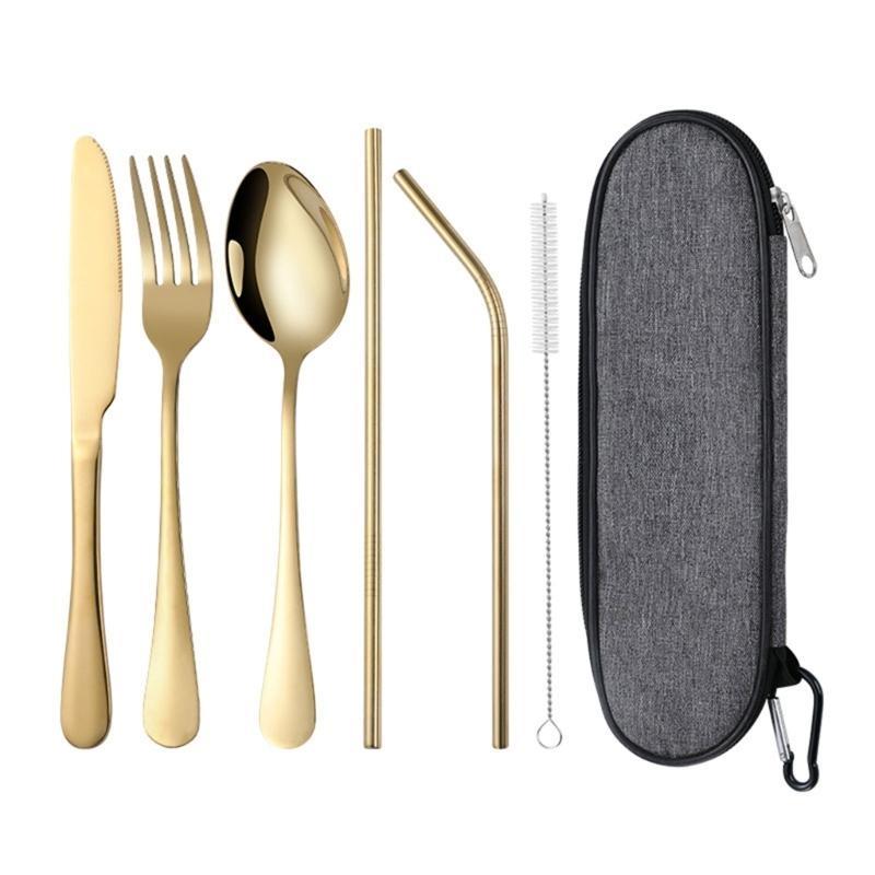 652F Lightweight Camping Cutlery Set Stainless Steel Fork Spoon Chopsticks Reusable Outdoor Flatware Dishwasher Safe