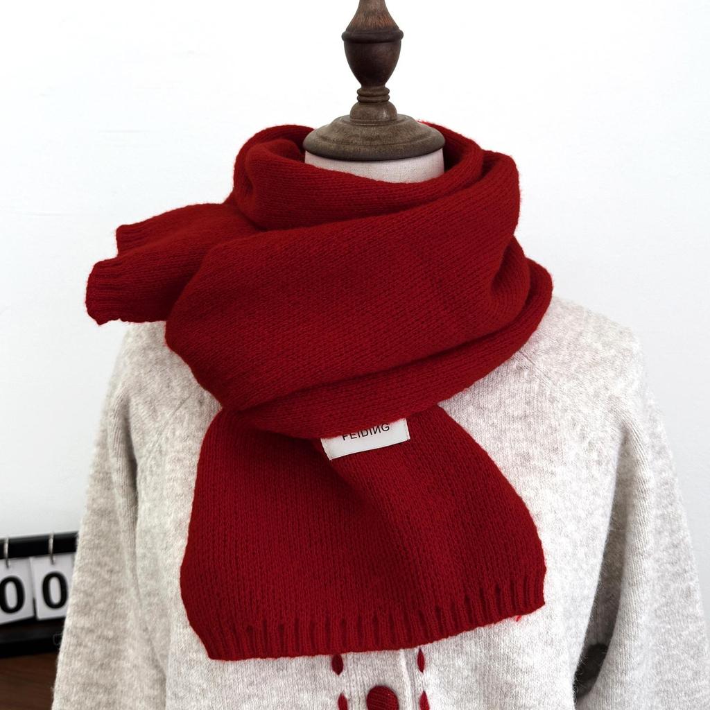 Korean Style Solid Color Knitted Wool Scarf - Women's Autumn & Winter Imitation Cashmere Neck Warmer