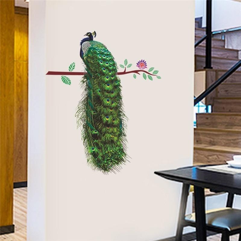 Animals Flower On Branch Feathers Wall Stickers 3d Vivid Wall Decals Home Decor Art Decal Poster Ani