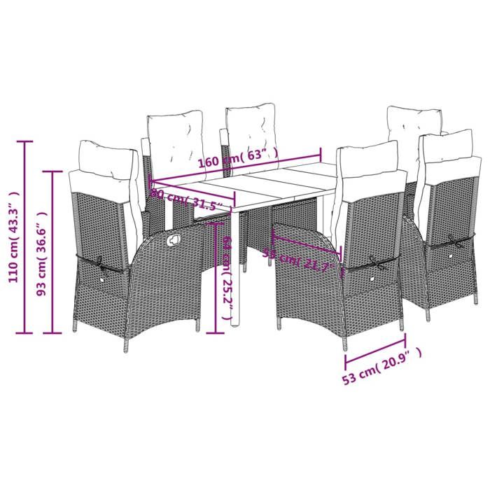VidaXL Ensemble à manger de jardin coussins 7pcs Noir Résine tressée 3213189