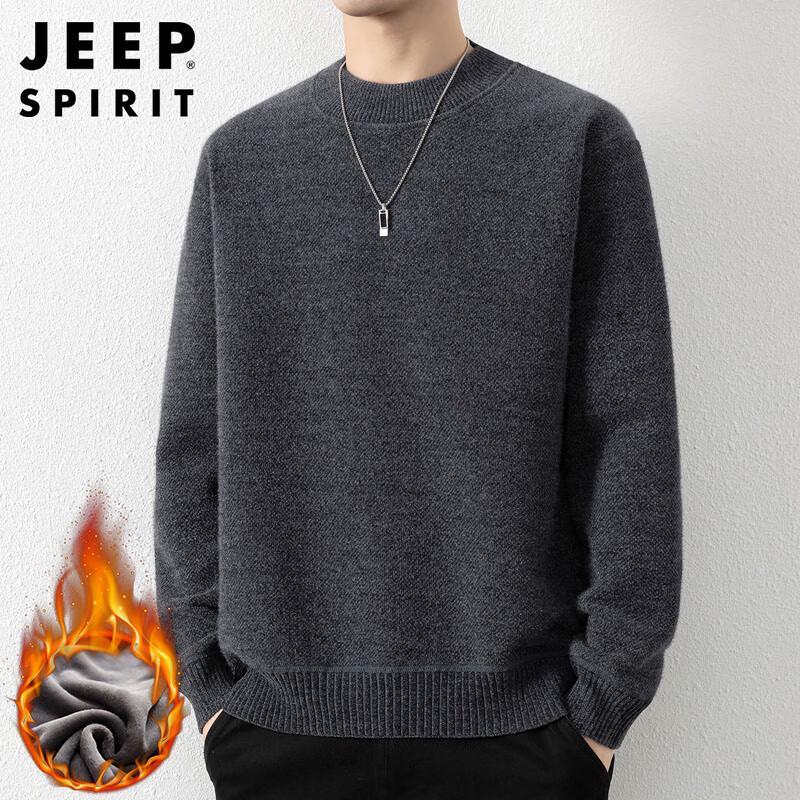 JEEP SPIRIT Men's Winter Fleece-Lined Round Neck Sweater