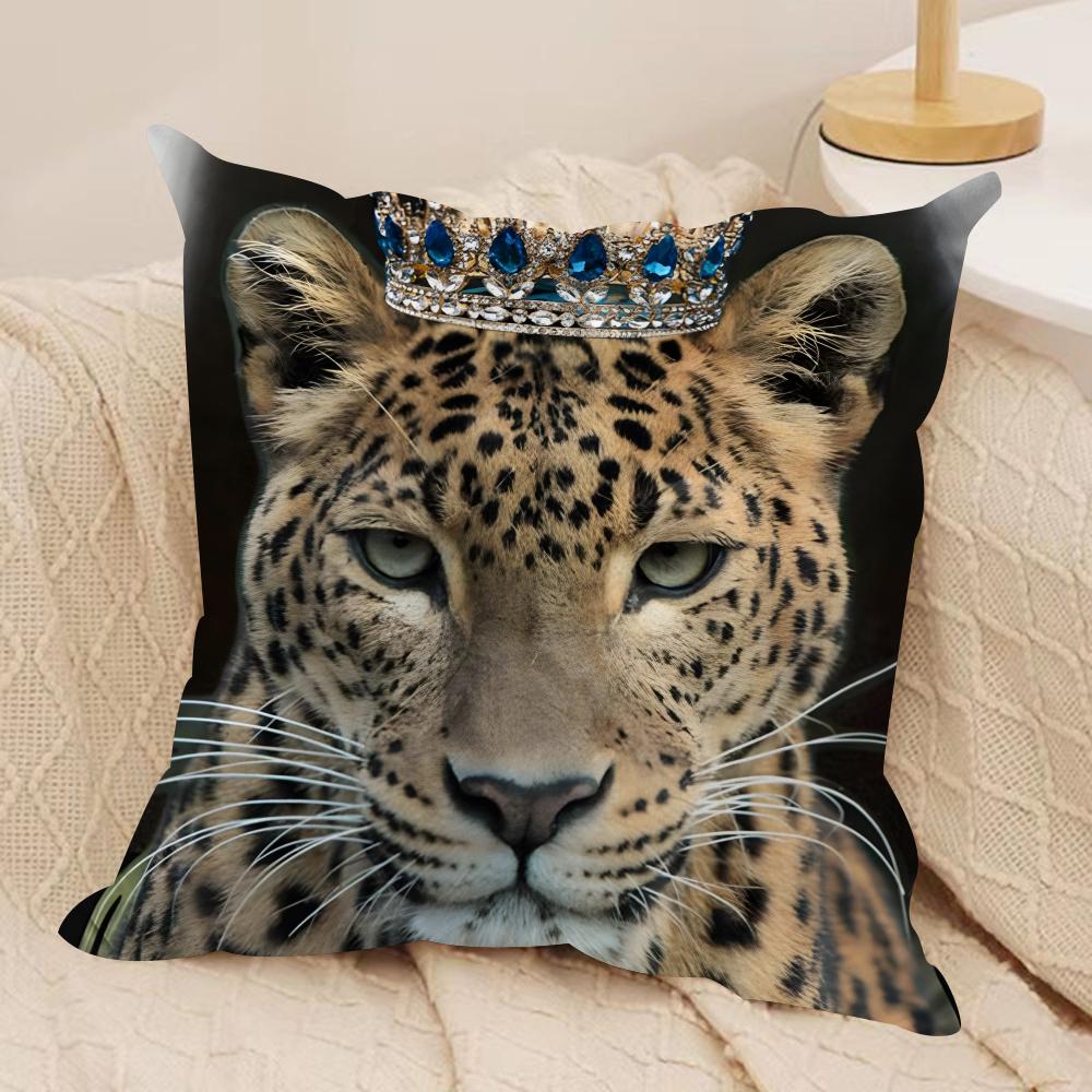Cool Leopard Cushion Cover Soft Plush Fabric Double-Sided Printed Sofa Cushion Cover For All Seasons Home Decor Gift