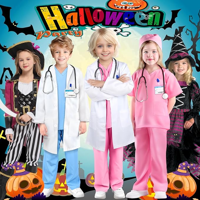 Kids Doctor Toy Set with Stethoscope Soft Fabric Realistic Pretend Play for Children 3-4 Years 110cm White/Pink