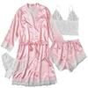 Lace Camisole & Robe: 4-Piece Summer Pajama Set for Women