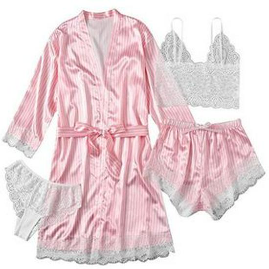 Lace Camisole & Robe: 4-Piece Summer Pajama Set for Women