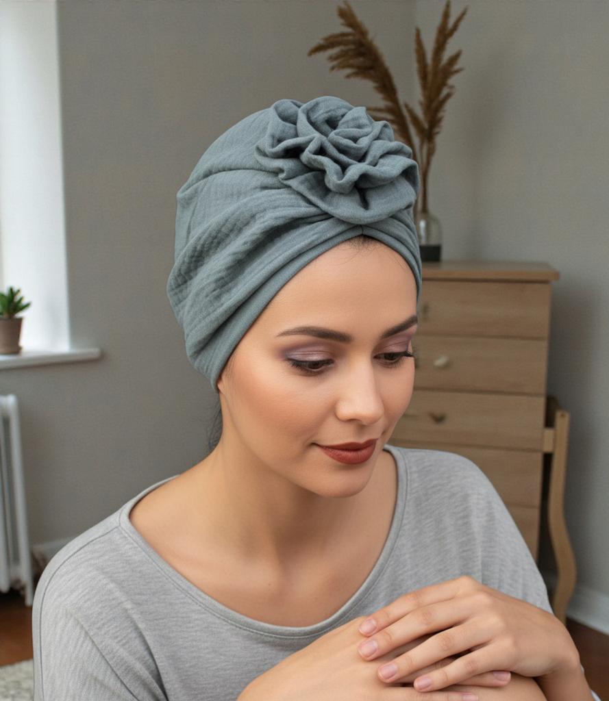 Classic Turban with Rose Mussa 022 Cotton Muslin Comfort and Style