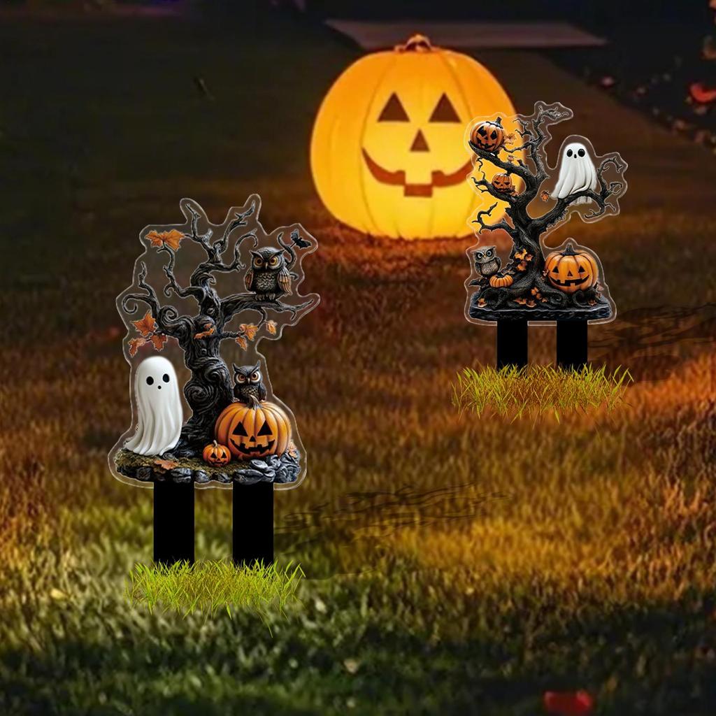 Halloween Lawn Stakes Halloween Yard Stakes Outdoor Decorations 2D Acrylic Scary Outside Decor Signs For Porch Patio Backyard