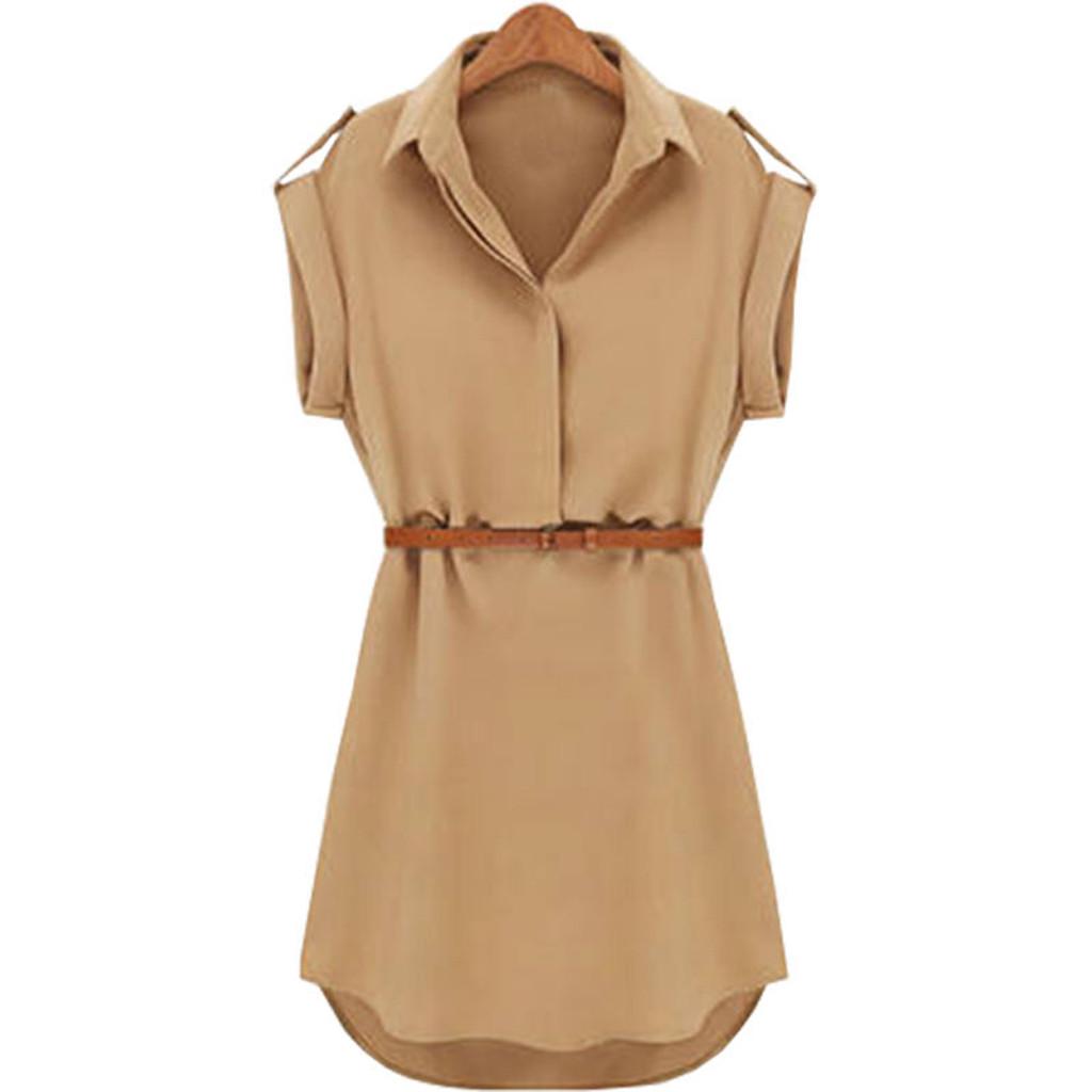 Damen Lässiges Sommer Lockeres Kurzarmkleid mit Gürtel