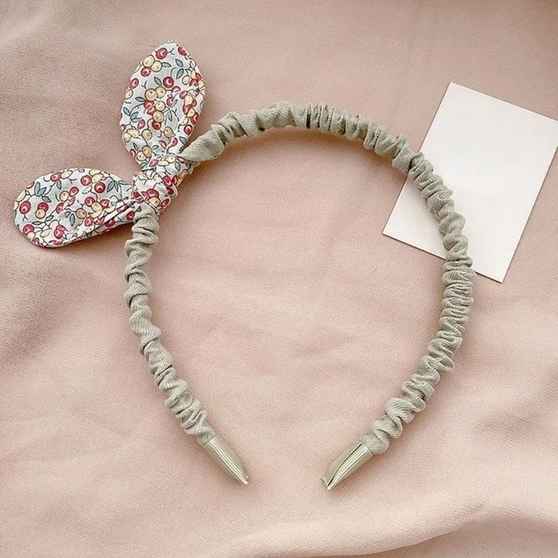 Retro Flowers Print Kids Hairband Bowknot Headband Cloth Rabbit Ears Women Girls Accessories Head Hoop Hair Clips for Women