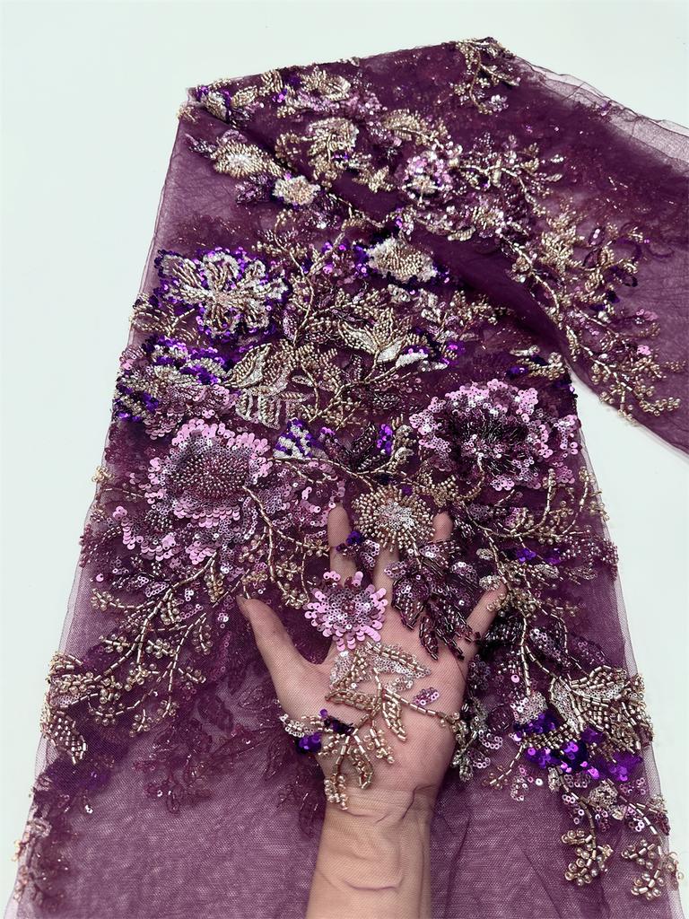 African French Mesh Beaded Lace Fabric 2025 High Quality Nigeria African Tulle Sequin Lace Fabric for Women Evening Party Dress