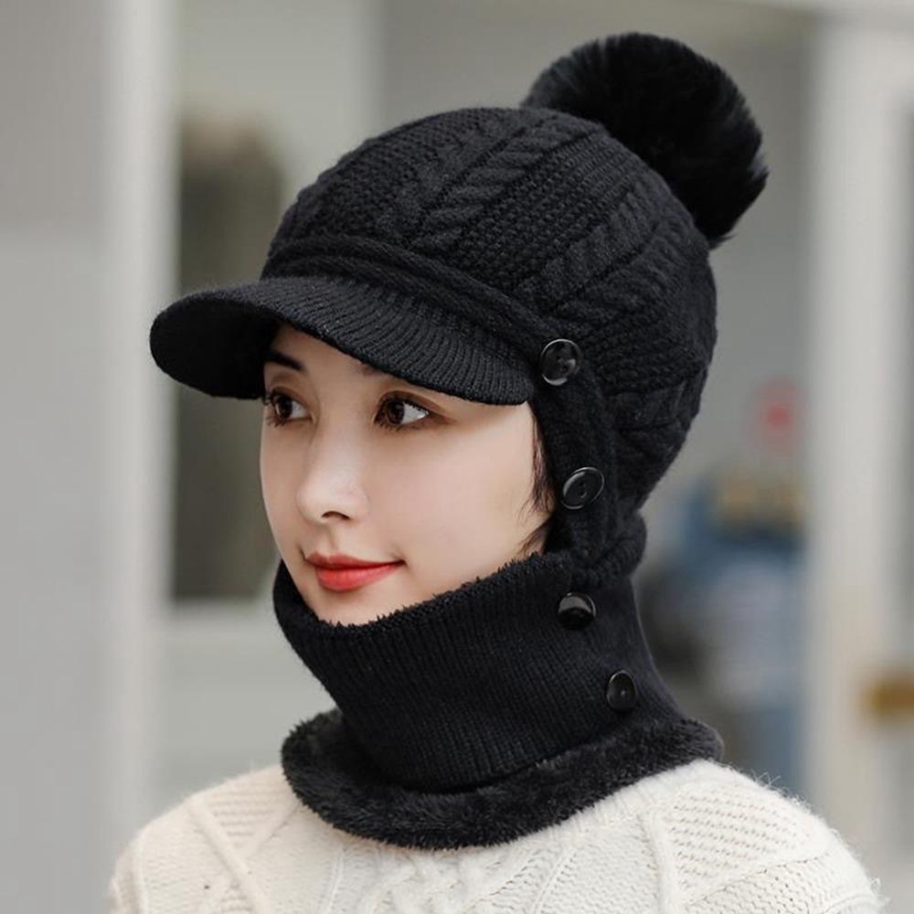 

Woolen Scarf Hat Set Soft Cold Proof Scarf Balaclava Hat Knitted Hat Autumn чёрный