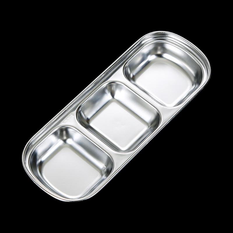 Korean Style Stainless Steel 3-Compartment Sauce Dish