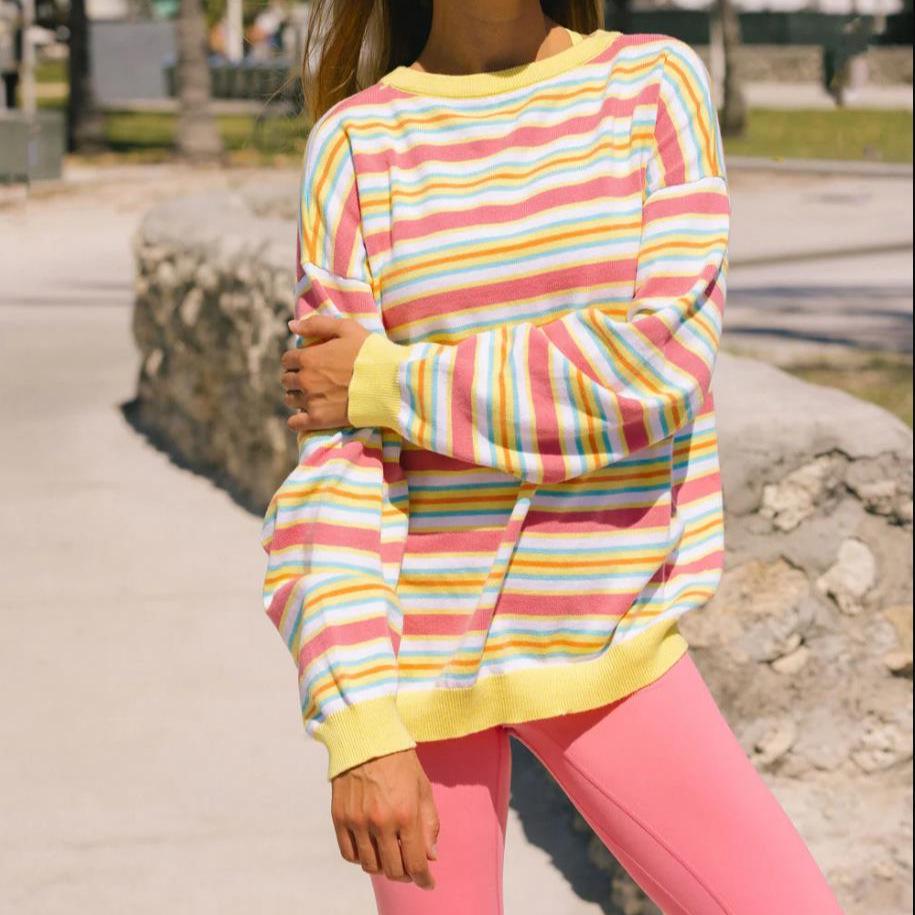 2026 Fashion Early Autumn Striped Knit Long Sleeve Sweater