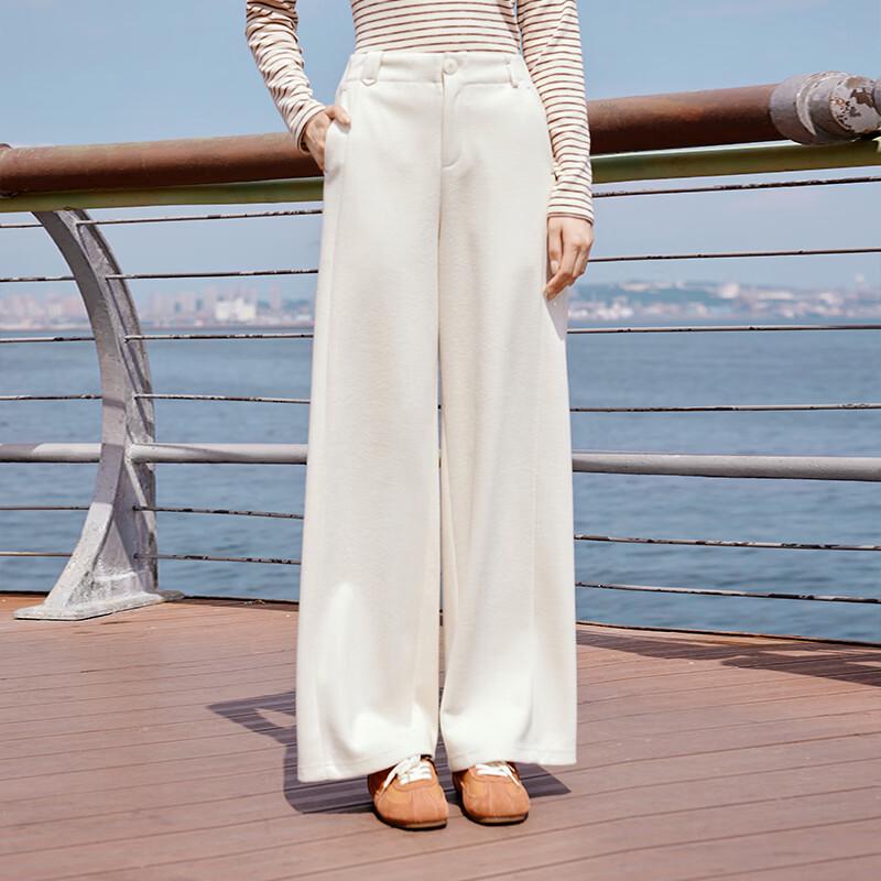 Xiangying Women's High-Waist Drape Wool-Blend Straight-Leg Pants