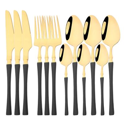 12Pcs Black Gold Dinnerware Set Knife Fork Spoon Cutlery Set Stainless Steel Flatware Western Kitchen Silverware Tableware
