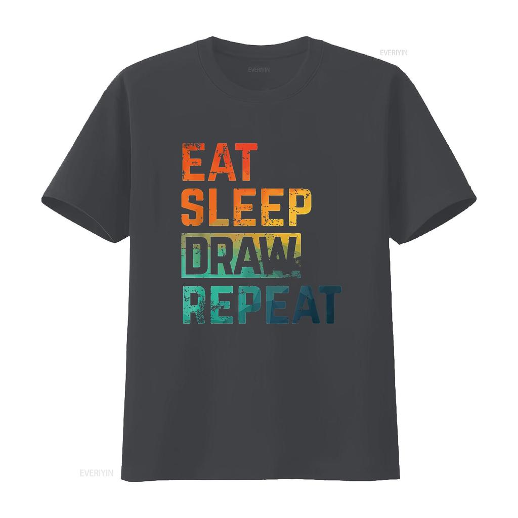 Digital Pencil Drawing Eat Sleep Repeat Watercolor Comfortable Summer T Shirt for Unisex with Fashionable Print Vintage Washed