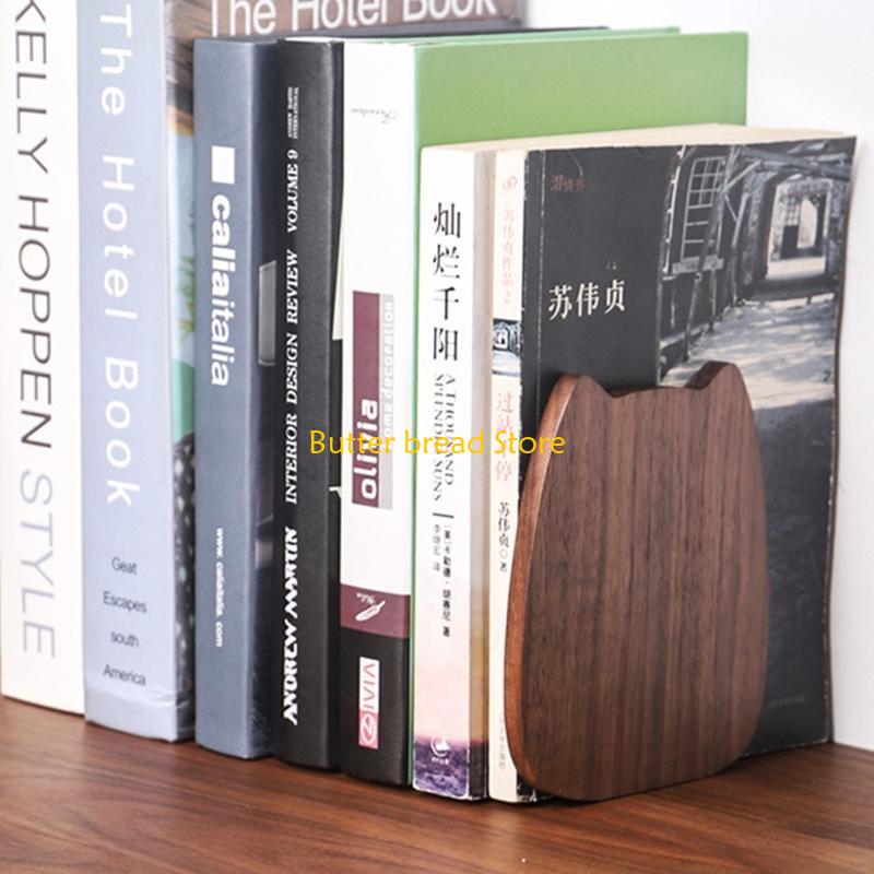 W89C Retro Bookend Wooden Art Book Magazine Holder Gift Bookend for Children Adults