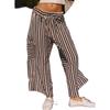 Women's pants summer striped straight pants drawstring wide-leg beach casual pants