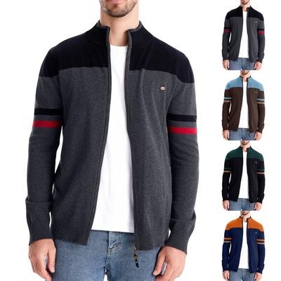 Men's Winter Colorblock Stand Collar Zipper Slim Fit Knit Long Sleeve Top