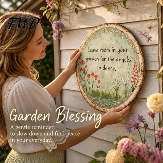 Retro Wall Decor Round Garden Metal Sign, Distressed Iron Decor, Weather Resistant Indoor Outdoor Hanging Vintage Art Plaque for Courtyard Patio Fence