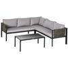 5 Seater Garden Corner Sofa Set, 4 Pieces Metal Garden Furniture Set with Loveseats, Glass Top Coffee Table, Breathable Mesh Pocket