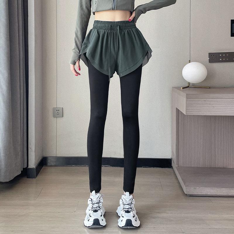 

Женский спортивный комплект на флисовой подкладке: Комплект из трех предметов: куртка и леггинсы для йоги из двух частей (имитация) для бега и скалолазания осенью/зимой M