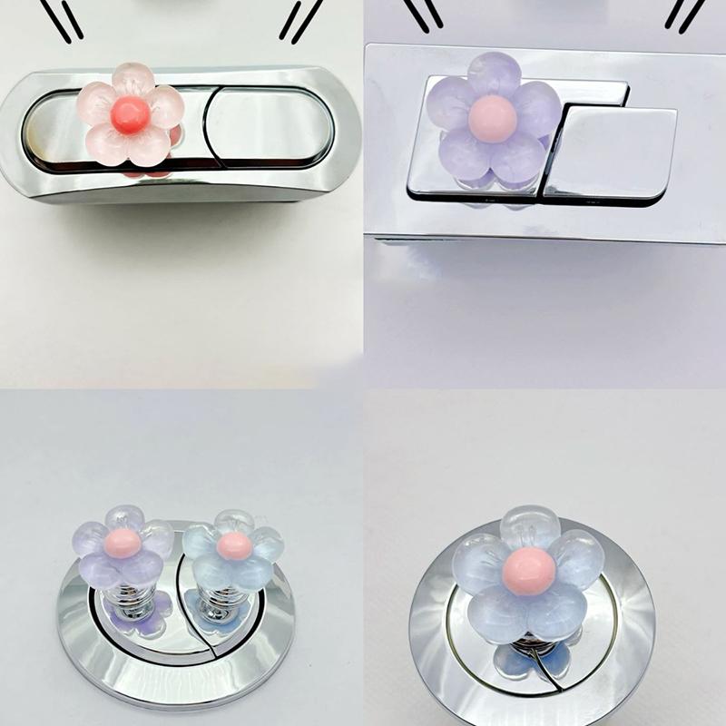 Toalettryckare i blomform Självhäftande Toalettryckknapp Nagelskydd Handtag för toalettlock Tankspolknapp