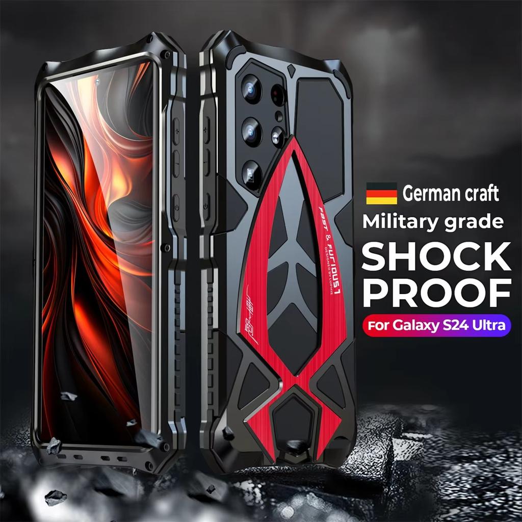 Pro Samsung Galaxy S26Ultra S25Ultra S24Ultra S23Ultra S22Ultra Měkký silikonový matný nárazuvzdorný kryt Luxusní kovový plně ochranný pancéřový obal