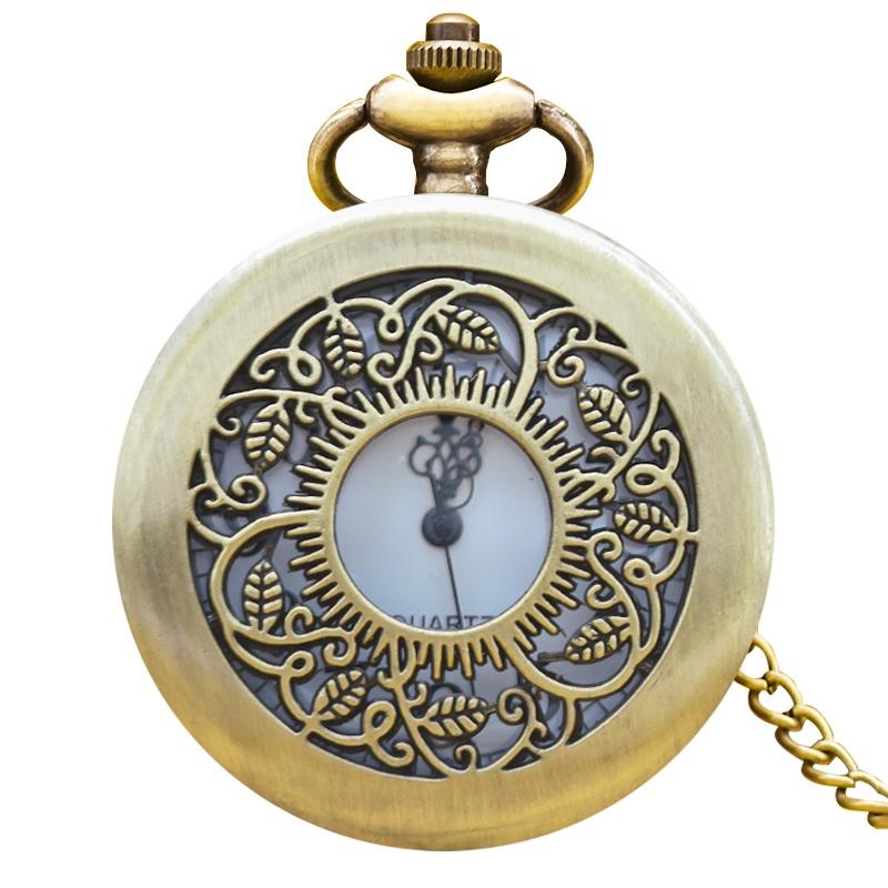 

Vintage Bronze Clamshell Openwork Flower Carved Necklace Quartz Pocket Watch Fashion Jewelry Gift For Ladies Gift бронзовый