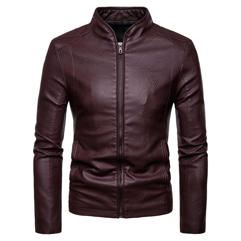 Mens Jackets Mens Faux Leather Jacket Classic Stand Collar Motorcycle Coat Slim Fit with Full Zip Long Sleeve Autumn Winter Outdoor