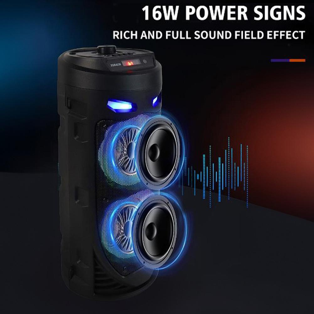 BT Speaker Loud Boombox with Double Subwoofer Deep Bass Lights Outdoor Speaker Support USB/TF/AUX/FM/BT/MIC for Home Party Gift