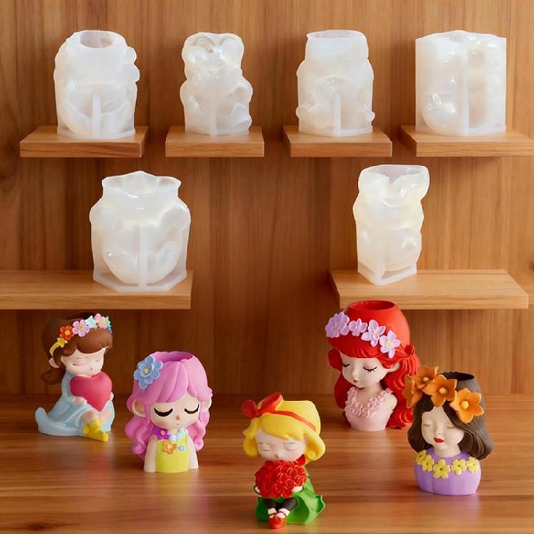 Unique Silicone Candle Mould Of Long Hair Girl Planter For Creation Art And Home Decoration Projects