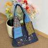 Retro Blomsterbroderi Dam Denim Handväskor Stor Kapacitet Bärbar Dam Axelväskor Splicing Design Kvinnlig Tote Handväska
