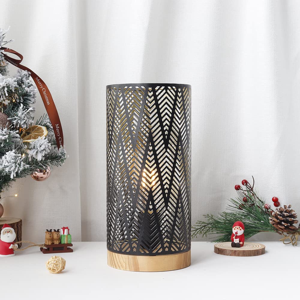 JHY DESIGN Battery-operated LED Table Lamp, 19cm Tall, Stylish Indirect Lighting, Decorative Lamp, Retro Style, Wooden Base, Suitable for Bedrooms, Ja